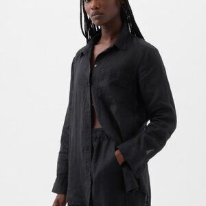 GAP 100% Linen Boyfriend Shirt | Black | Medium Petite | New without Tags